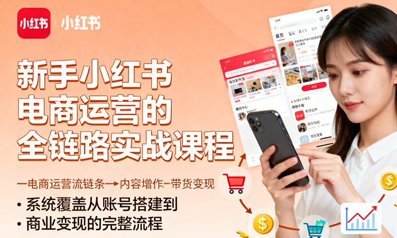 新手小红书电商运营的全链路实战课程，从账号搭建到商业变现的完整流程