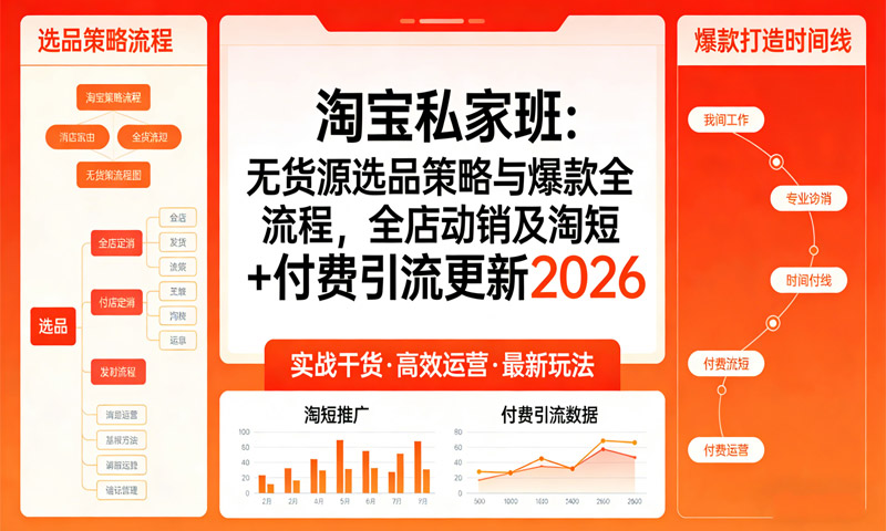 淘宝私家班：无货源选品策略与爆款全流程，全店动销及淘短+付费引流更新2026