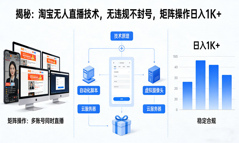 揭秘：淘宝无人直播技术，无违规不封号，矩阵操作日入1K+