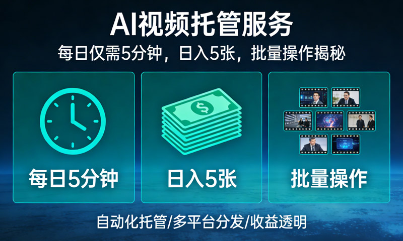 AI视频托管服务：每日仅需5分钟，日入5张，批量操作揭秘