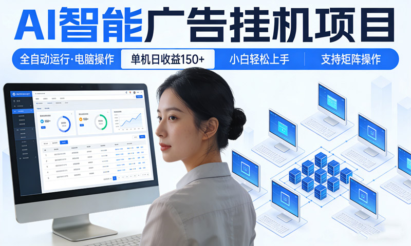 AI智能广告挂G项目，全自动运行，电脑操作，单机收益150+，小白上手快，可矩阵操作