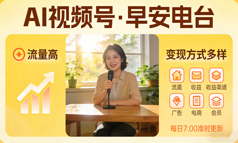 【免费分享】AI视频号项目：早安电台流量高，变现方式多样