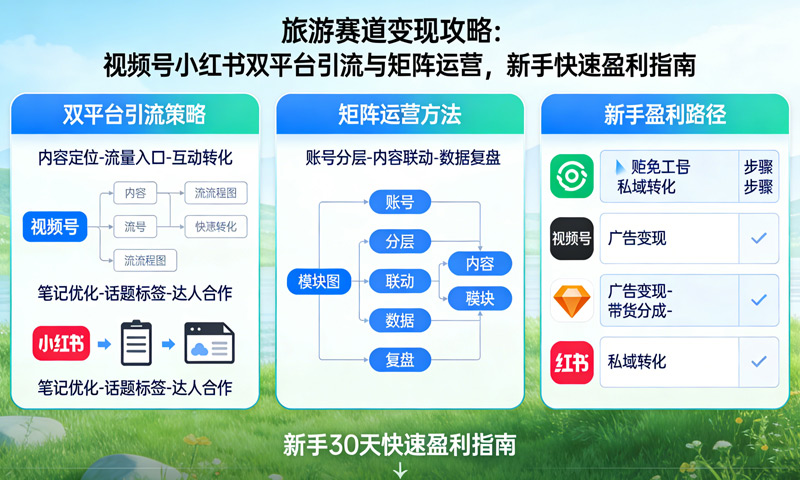 旅游赛道变现攻略：视频号小红书双平台引流与矩阵运营，新手快速盈利指南