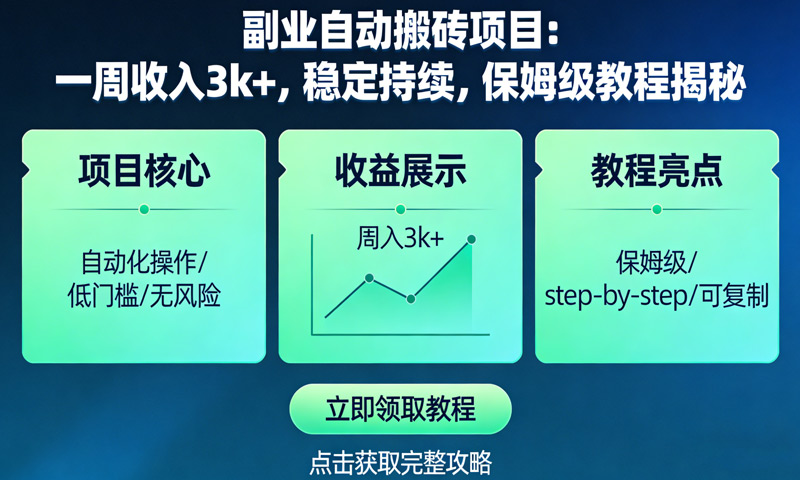 副业自动搬砖项目：一周收入3k+，稳定持续，保姆级教程揭秘